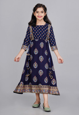 DMP EXPORT Indi Girls Maxi/Full Length Casual Dress(Blue, 3/4 Sleeve)