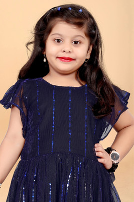 Mishri Fashion Fab Girls Midi/Knee Length Festive/Wedding Dress(Blue, Fashion Sleeve)