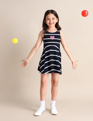U.S. POLO ASSN. Girls Midi/Knee Length Casual Dress(Blue, Sleeveless)