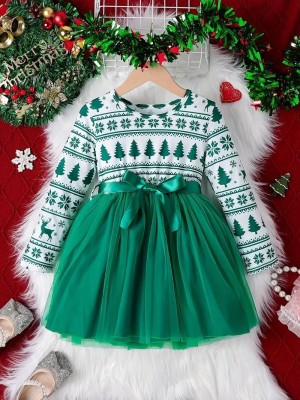 POSHIKHA Baby Girls Midi/Knee Length Festive/Wedding Dress(Green, Full Sleeve)