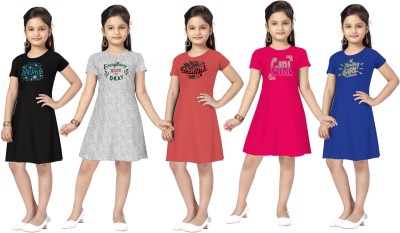 CoolTees4U Girls Midi/Knee Length Casual Dress(Multicolor, Half Sleeve)