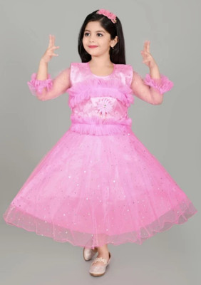 ARUNA CREATIONn Girls Midi/Knee Length Party Dress(Red, Full Sleeve)