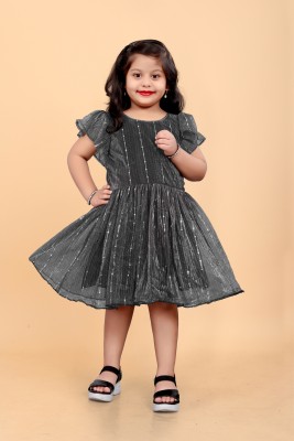 Shree fashion fab Girls Below Knee Casual Dress(Grey, Short Sleeve)