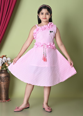 INJAMUL COLLECTION Indi Baby Girls Midi/Knee Length Party Dress(Pink, Sleeveless)