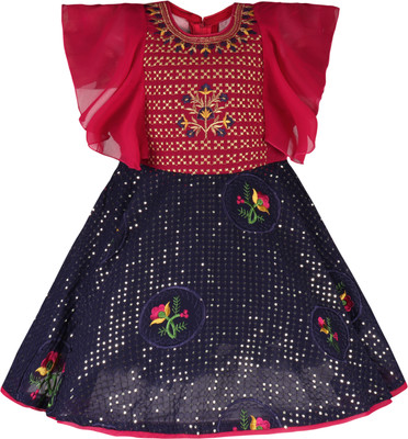 Wishkaro Girls Maxi/Full Length Party Dress(Red, Half Sleeve)