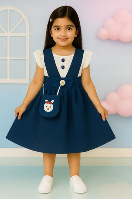 SAINAGARMENTS Indi Girls Below Knee Casual Dress(Blue, Half Sleeve)