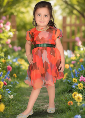 swamini wear Indi Girls Midi/Knee Length Festive/Wedding Dress(Yellow, Sleeveless)