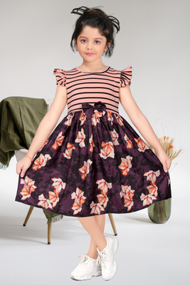 OM Fashion Girls Above Knee Festive/Wedding Dress(Pink, Cap Sleeve)