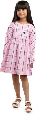 Under Fourteen Only Girls Midi/Knee Length Casual Dress(Pink, Full Sleeve)