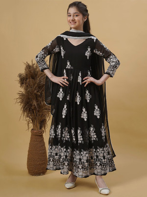 Kedar Fab Girls Maxi/Full Length Festive/Wedding Dress(Black, 3/4 Sleeve)