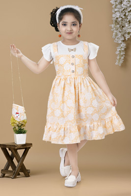 Litil Stellas Indi Girls Below Knee Casual Dress(Orange, Fashion Sleeve)