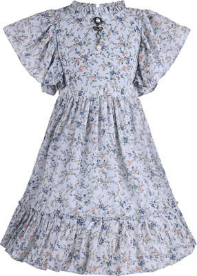 Wishkaro Girls Midi/Knee Length Party Dress(Light Blue, Cap Sleeve)