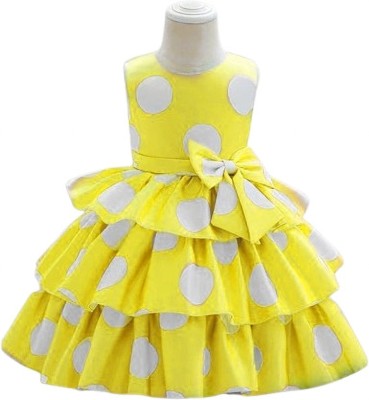 Evara Indi Girls Midi/Knee Length Festive/Wedding Dress(Yellow, Sleeveless)