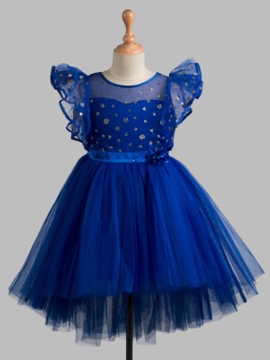 Toy Balloon Kids Girls Midi/Knee Length Party Dress(Blue, Fashion Sleeve)