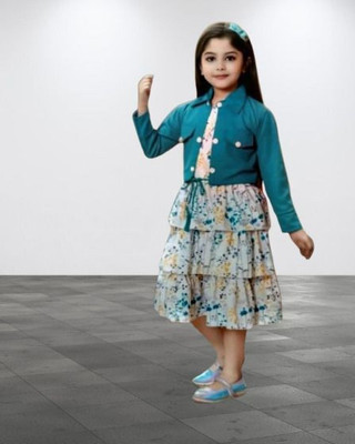 KidsCute Girls Below Knee Casual Dress(Multicolor, Full Sleeve)