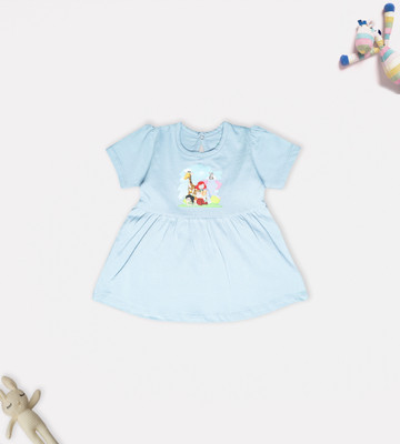 YUV Baby Girls Midi/Knee Length Casual Dress(Blue, Short Sleeve)