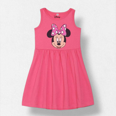 Mimmy Kids Girls Midi/Knee Length Casual Dress(Pink, Sleeveless)
