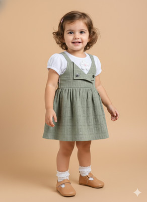 LACKii DOLL Indi Baby Girls Above Knee Casual Dress(Green, Short Sleeve)