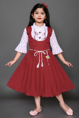 MM KOLKATA GARMENTS Indi Girls Below Knee Casual Dress(Maroon, 3/4 Sleeve)