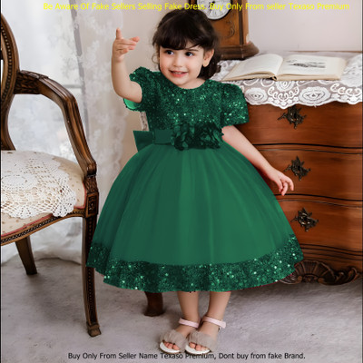 kidzy dresses Girls Maxi/Full Length Party Dress(Green, Short Sleeve)