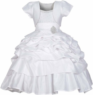 Wow princess Girls Maxi/Full Length Casual Dress(White, Short Sleeve)