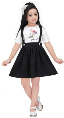 LINK KWALITY Girls Midi/Knee Length Casual Dress(Black, Short Sleeve)