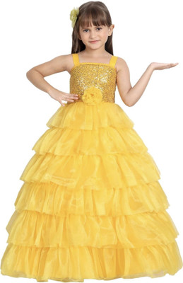 Dreamsweet Indi Girls Maxi/Full Length Festive/Wedding Dress(Yellow, Sleeveless)
