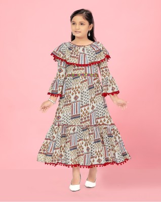 Billion Indi Girls Maxi/Full Length Party Dress(Multicolor, 3/4 Sleeve)