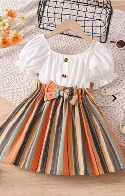 Flanze Indi Girls Midi/Knee Length Casual Dress(Multicolor, Half Sleeve)