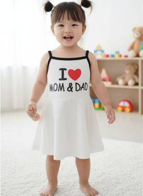 DAWINAR Baby Girls Midi/Knee Length Casual Dress(White, Half Sleeve)