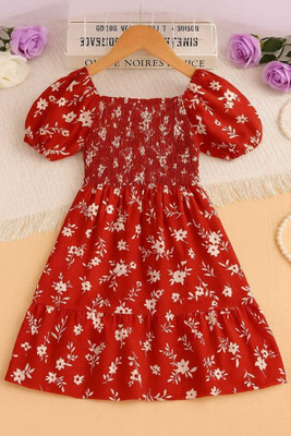 SwaraCreation Indi Girls Midi/Knee Length Casual Dress(Red, Half Sleeve)