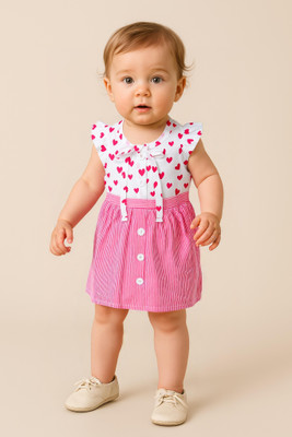 Clothe Funn Girls Midi/Knee Length Party Dress(Pink, Short Sleeve)