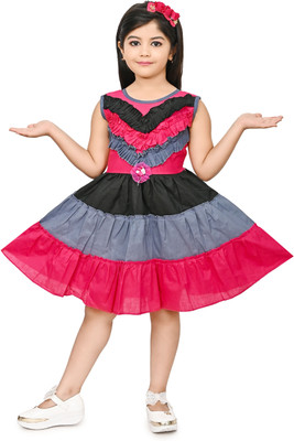 R.D.FASHION Girls Midi/Knee Length Festive/Wedding Dress(Multicolor, Sleeveless)