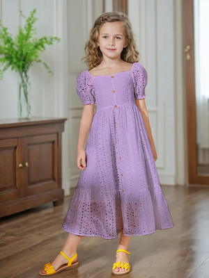 Style Connect Girls Midi/Knee Length Party Dress(Purple, Short Sleeve)