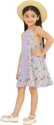 the tribe kids Girls Above Knee Casual Dress(Blue, Sleeveless)