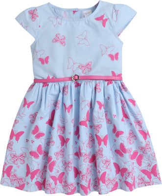 FUNSHINE Indi Girls Midi/Knee Length Casual Dress(Blue, Cap Sleeve)