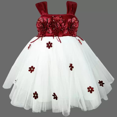 socho samjo Baby Girls Midi/Knee Length Festive/Wedding Dress(Red, Sleeveless)