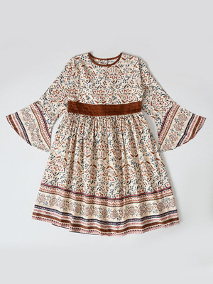 Bella Moda Girls Midi/Knee Length Casual Dress(Brown, 3/4 Sleeve)