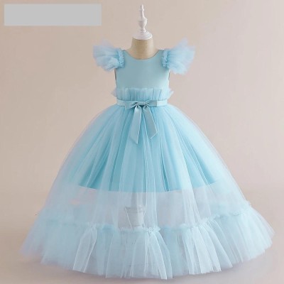 Reem Jheem Girls Maxi/Full Length Festive/Wedding Dress(Blue, Sleeveless)
