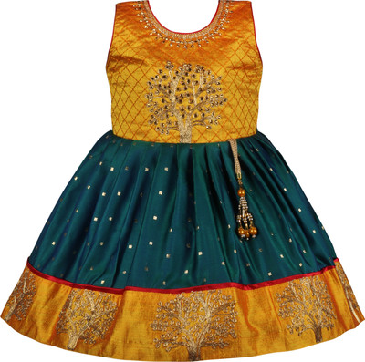 Wishkaro Girls Midi/Knee Length Party Dress(Green, Sleeveless)