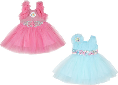 Parilux Indi Baby Girls Midi/Knee Length Festive/Wedding Dress(Pink, Blue, Sleeveless)