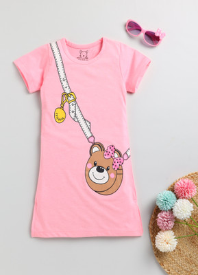 Lazy Shark Girls Below Knee Casual Dress(Pink, Half Sleeve)