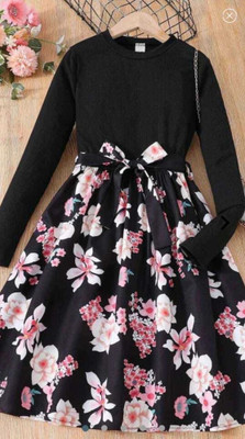 Flanze Indi Girls Midi/Knee Length Party Dress(Black, Full Sleeve)
