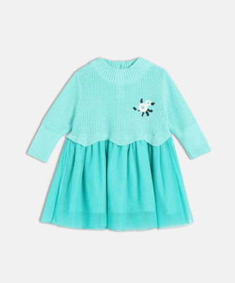 MINI KLUB Indi Baby Girls Midi/Knee Length Casual Dress(Blue, Full Sleeve)