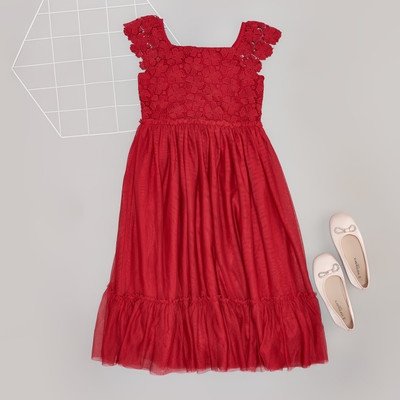 Pantaloons Junior Girls Midi/Knee Length Casual Dress(Red, Full Sleeve)
