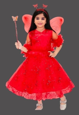 STUMBLE FASHION Girls Maxi/Full Length Party Dress(Red, 3/4 Sleeve)
