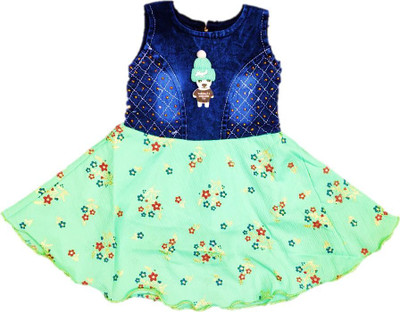 Arunaa Creation Baby Girls Midi/Knee Length Casual Dress(Green, Dark Blue, Sleeveless)