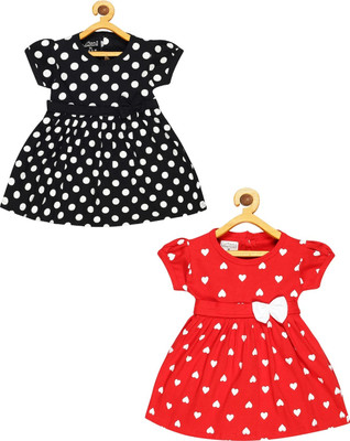 babeezworld Baby Girls Midi/Knee Length Casual Dress(Multicolor, Short Sleeve)