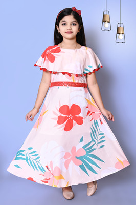 KAARIGARI Girls Maxi/Full Length Party Dress(Red, Fashion Sleeve)