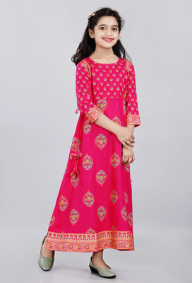 DMP EXPORT Indi Girls Maxi/Full Length Casual Dress(Light Green, 3/4 Sleeve)